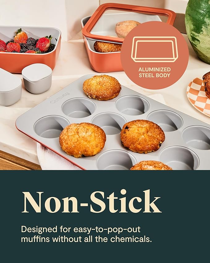 Caraway Non-Stick Ceramic 12-Cup Muffin Pan Duo - Naturally Slick Ceramic Coating - Non-Toxic, PTFE & PFOA Free - Perfect for Cupcakes, Muffins, and More - White