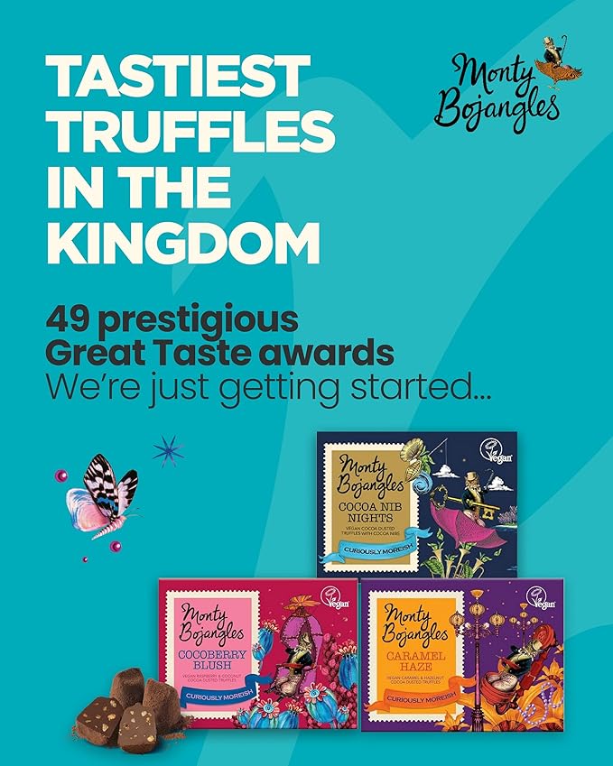 Monty Bojangles Vegan Cocoa Dusted Chocolate Truffles Gift Tower (3x3.5oz) - 3 Different Flavors Luxury Chocolatey Truffles Gift Set, Award Winning Truffle, Vegan Chocolate Box With Bespoke Design