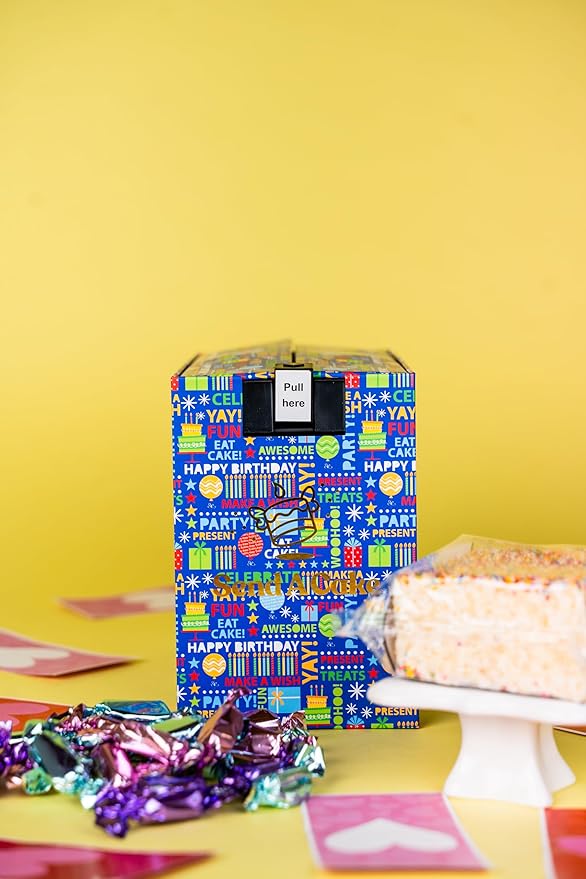 Birthday Love Shower Gift Box by Send A Cake – Ready-to-Gift Music Box with Sweet Caramels & 3" Rainbow Sprinkle Dots Crispy Cake – No Assembly, Perfect Birthday or Celebration Gift for Women, Men & Kids