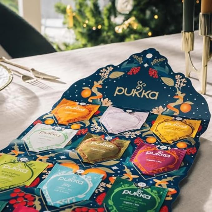Pukka 2023 Advent Calendar Organic Tea, Herbal Tea Variety Pack, Selection of 24 Delightful Black & Green Teas and Infusions, 100% Organic