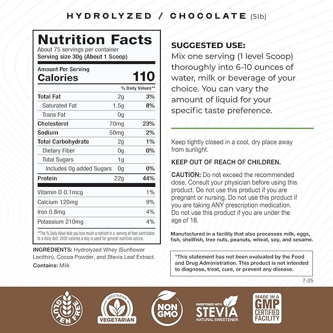 Muscle Feast Hydrolyzed Whey Protein Powder, Grass Fed and All Natural Hormone-Free, Hydro Whey Powder for Men and Women, Gluten Free, Non-GMO, Delicious Hydrolyzed Protein Powder, Chocolate, 5lb