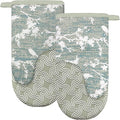 Thumb Oven Mitts, Heat and Slip Resistant Silicone Kitchen Mittens 2-Pack Set, Aqua Birds Soft Long Oven Gloves, Flexible Thick Potholders for Safe Baking Cooking and Grilling (Aqua)
