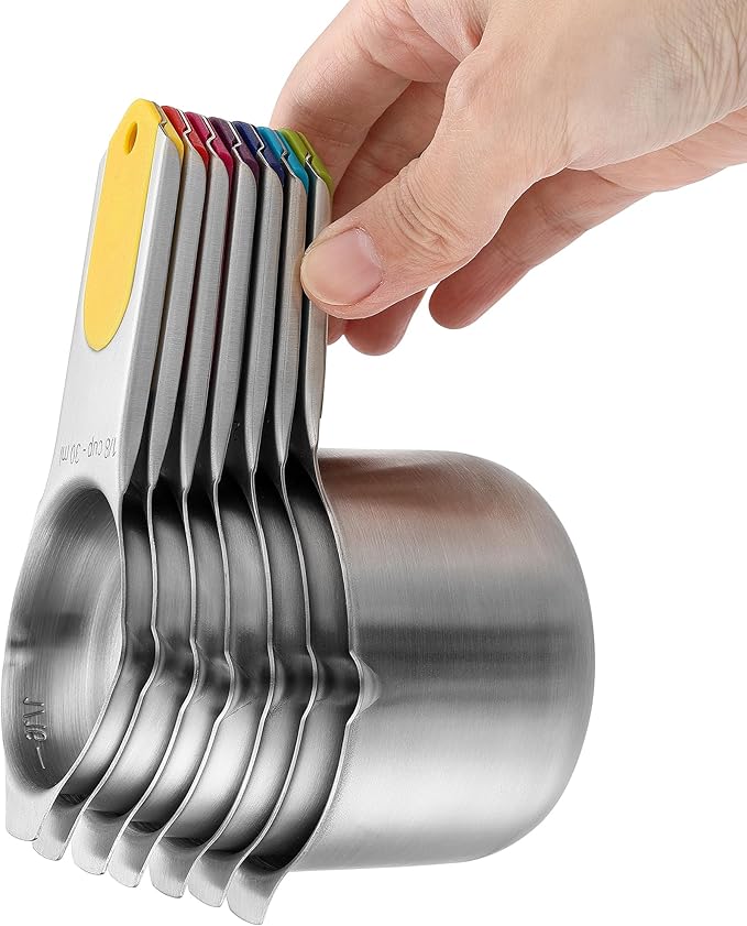 Spring Chef Magnetic Stainless Steel Measuring Cups (Patent Pending), Kitchen Tools with Easy to Read Markings for Measuring Dry or Liquid Ingredients, Set of 7, Multicolor