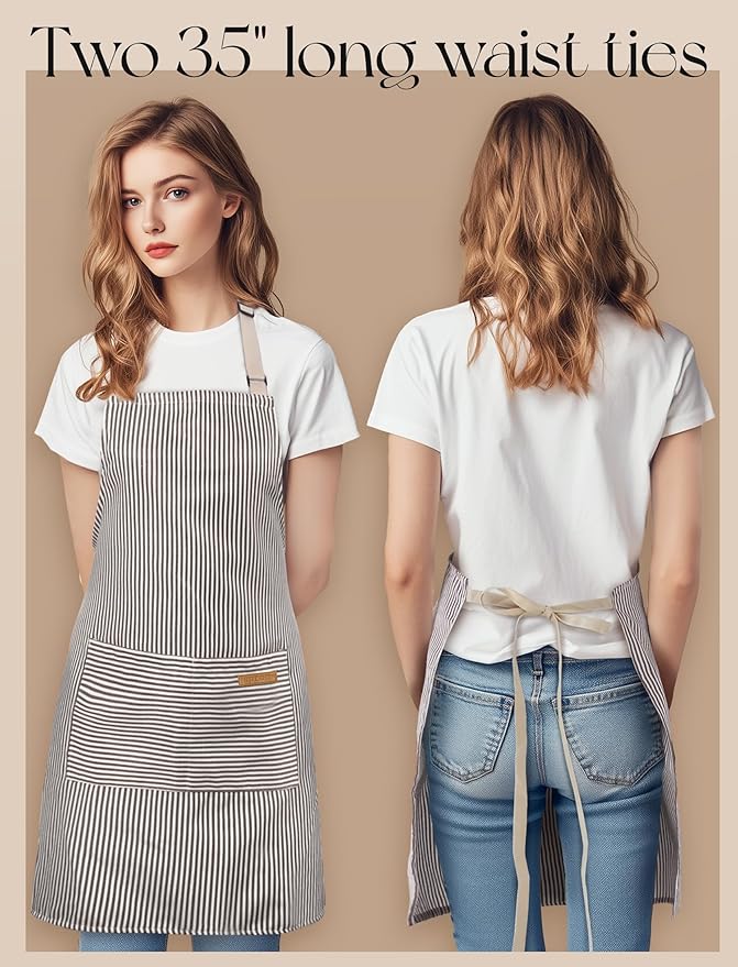 2 Pack Kitchen Cooking Aprons, Soft Aprons for Women Men with 2 Pockets Chef Apron with Adjustable Neck Strap and Long Tie
