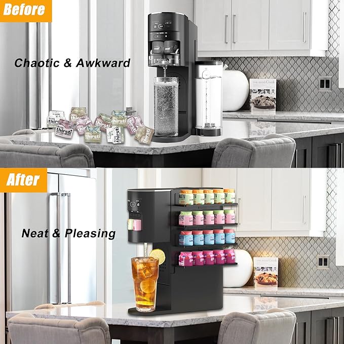 Flavor Pods Storage Holder for Ninja Thirsti Soda Machine, 4-Tier Organizer for Ninja Thirsty Flavor Pods, Hold 20 Flavor Water Drops, Space-saving & Easy to Access, Soda Maker Accessories