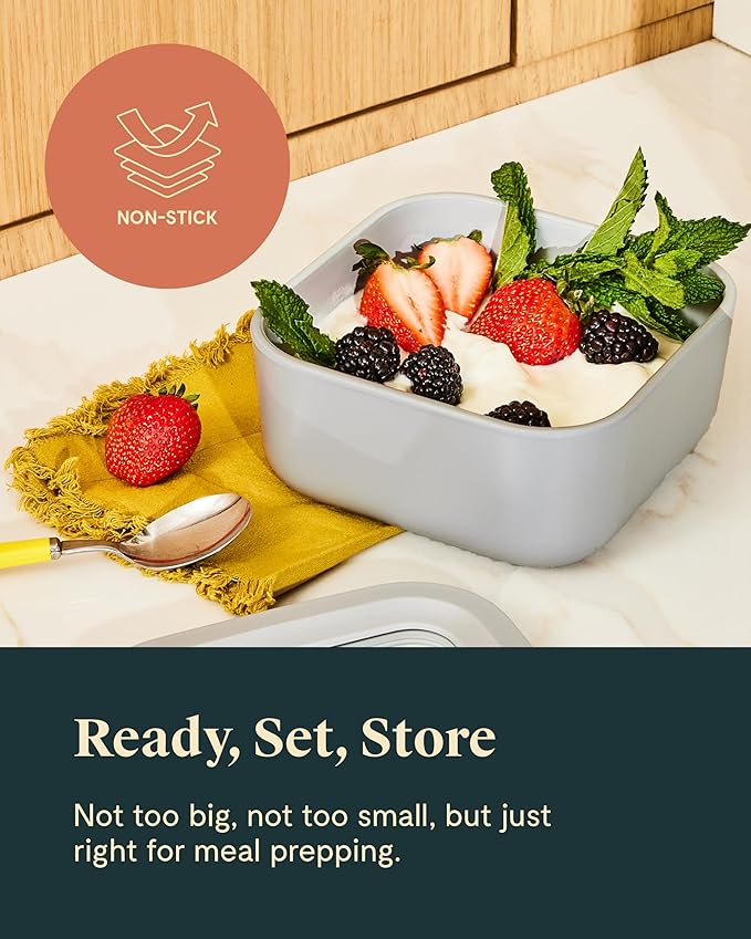 Caraway 2pc Glass Food Storage Set - 4.4 Cup Food Containers (2) - Ceramic Coated - Non Toxic, Non Stick Lunch with Lids - Dishwasher, Oven, & Microwave Safe - Sage