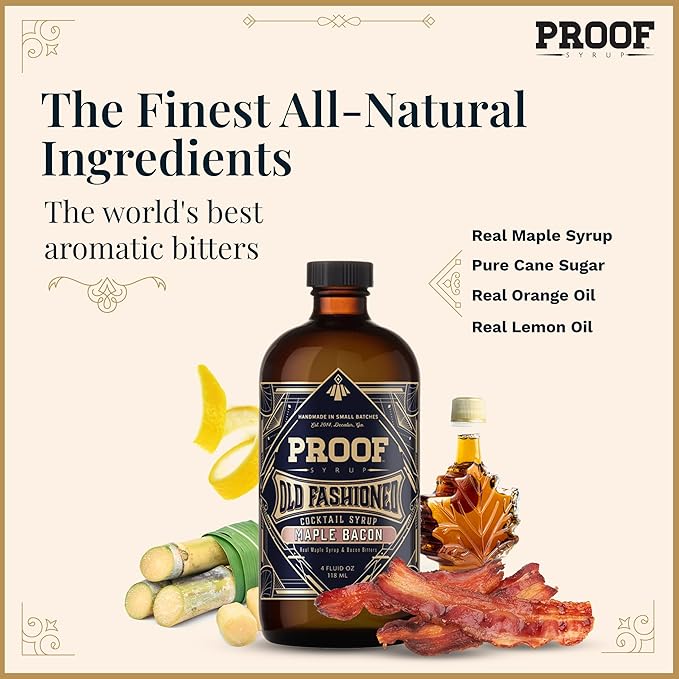 Proof Syrup - Old Fashioned Cocktail Mix - Made with Real Bitters & Cane Sugar - Maple Bacon - Fast, Easy, Delicious, Handcrafted Cocktail Syrup - 4oz