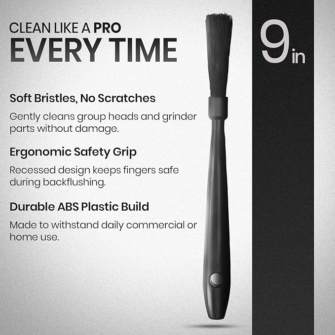 Rattleware 9” Black Espresso Machine Grinder Brush - Ideal for Home, Cafe, Restaurant or Hotel - Long Durable Handle Coffee Grinder Cleaning Brush Trusted by Baristas
