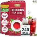 LeafLea Hibiscus Tea Bags – 240 Count, Individually Wrapped, 100% Natural Hibiscus Flower Herbal Tea, Caffeine-Free, Sugar-Free, Non-GMO, Rich in Flavor & Color, Te de Hibisco, Jamaica Tea (Pack of 6)