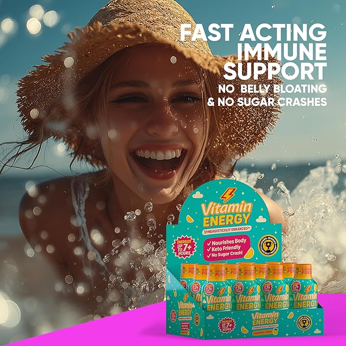 Vitamin Energy Immune+ Extra Strength Energy Shot Pineapple Punch 48 Pack, 260mg Natural Caffeine, B-Vitamins, Citicoline, Green Tea, Immunity & Focus Support, Zero Sugar, Gluten-Free 1.93 fl oz