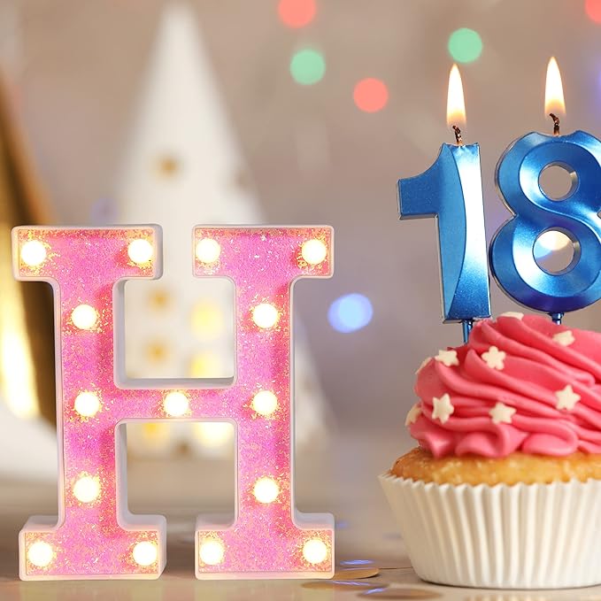 Foaky Pink Light up Letters，Pink Party Decorations,Girls Room Decor,Glitter Light Up Letters,Alphabet Letter Sign for Night Light Birthday Party Girls Gifts, Home Bar Decoration（S）