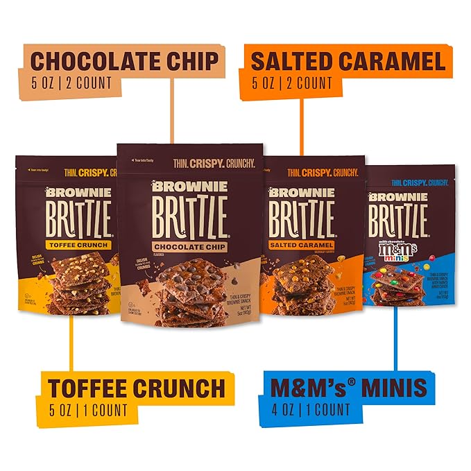 Brownie Brittle – Variety Pack Thin and Crispy Sweet Snacks (Pack of 6, 5 oz), Rich Gourmet Brownie Bites Dessert