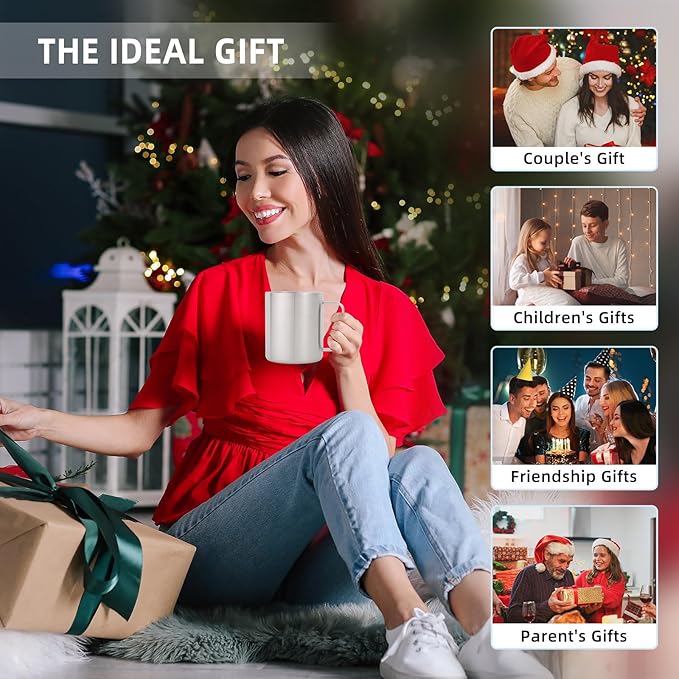 Volhoply 14oz Insulated Stainless Steel Coffee Mug with Lid Bulk 4 Pack,Double Wall Vacuum Travel Coffee Cup with Handle,Reusable Cups Tumbler Cup,Camping Mugs Keep Hot,Ideal Gifts(Gray,4 Set)