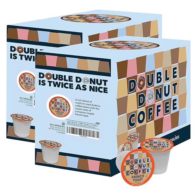 Double Donut Coffee French Toast Flavored Coffee in Single Serve Pods, French Toast Flavor for the Keurig K Cups Brewer, 48 Count