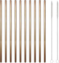 10 Pcs Stainless Steel Straws, Reusable Drinking Straws, Straight Metal Straw Sets with 2 Pcs Cleaning Brushes (10.5 Inch, Rose Gold)