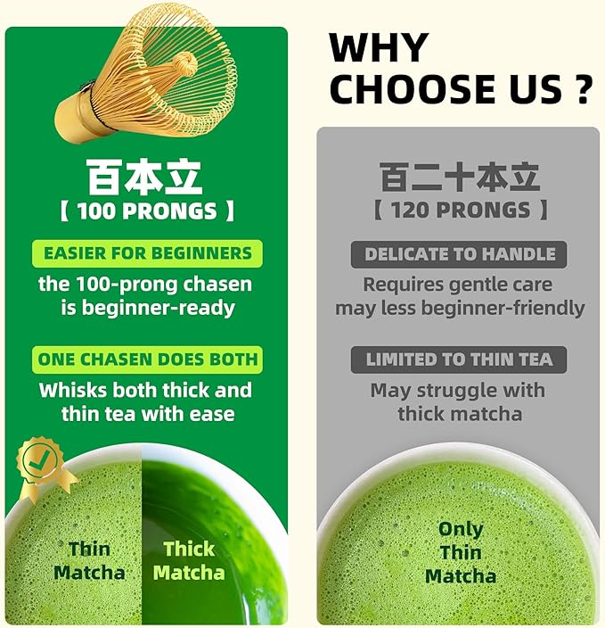 TEANAGOO Matcha Whisk Set,Bamboo Matcha Whisk (100 prongs) with Black Holder,6-PCS Traditional Starter Set,Scoop (Chashaku),Bamboo Chasen for Making Latte,Ceremony Accessory,Gife for Friend/Family