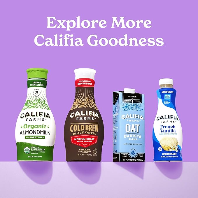 Califia Farms - Unsweetened Almond Barista Blend Almond Milk, 32 Oz (Pack Of 6), Shelf Stable, Dairy Free, Plant Based, Vegan, Gluten Free, Non GMO, Sugar Free, Milk Frother, Creamer
