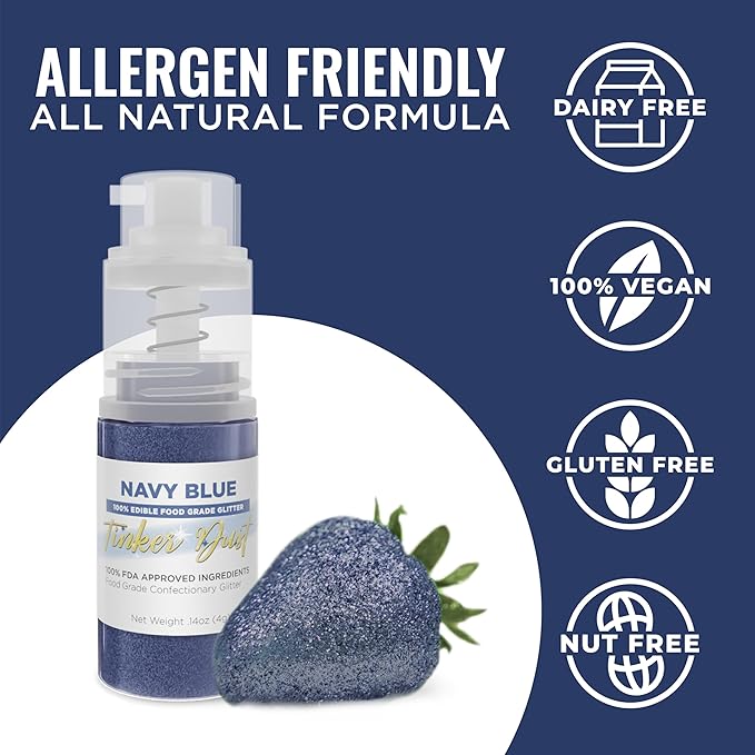 Bakell - Navy Blue Tinker Dust (4g, 1x Mini Spray Pump) Edible Glitter for Food, Desserts, and Beverages!