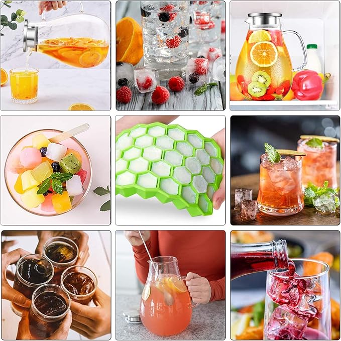 88oz Glass Pitcher with Lid and Handle - High Heat Resistance Glass Water Pitcher for Hot/Cold Water & Iced Tea with Ice Tray (2.6L)