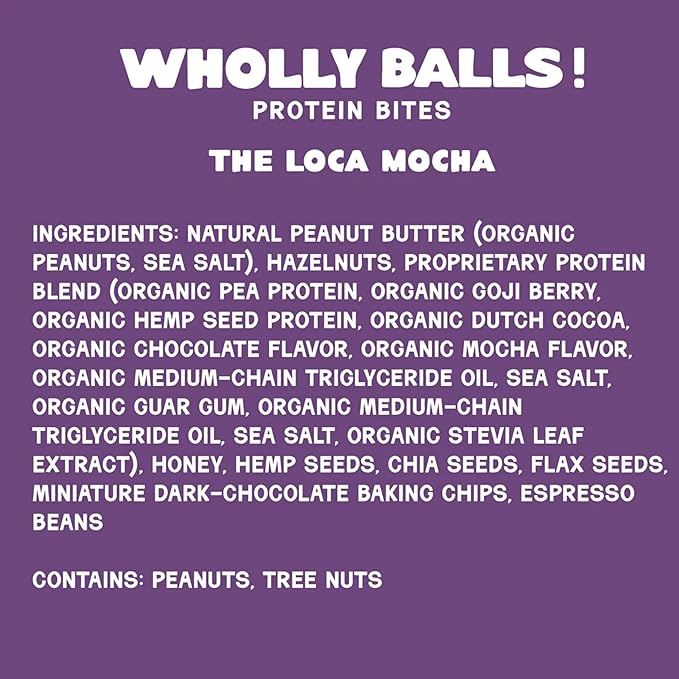 Wholly Balls Protein Bites – Healthy Plant-Based Snack | High Protein, Low Sugar, Gluten-Free Energy Balls (Pack of 3, Loca-Mocha)