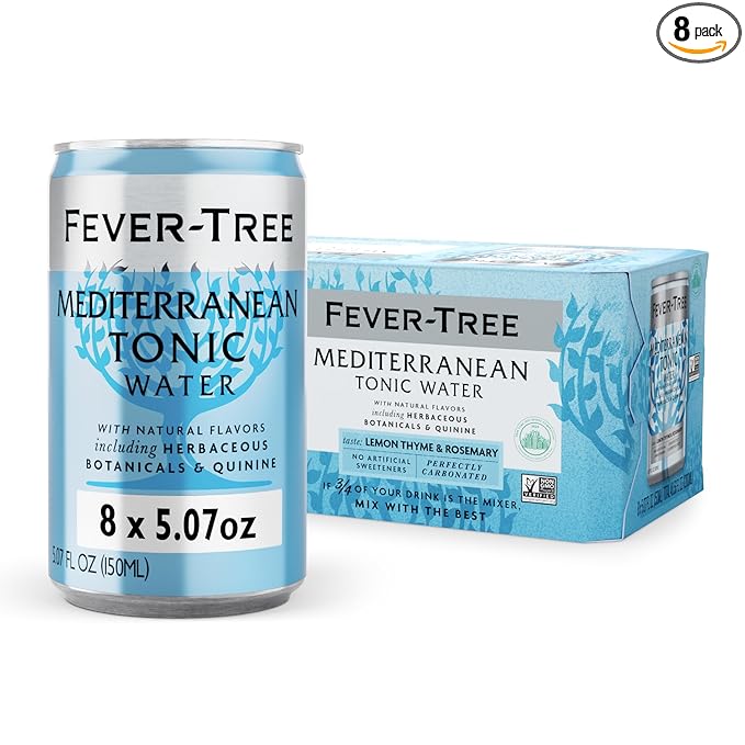Fever-Tree Mediterranean Tonic Water - Premium Quality Mixer - Refreshing Beverage for Cocktails & Mocktails. Naturally Sourced Ingredients, No Artificial Sweeteners or Colors - 5.1 Fl Oz Cans - Pack of 8
