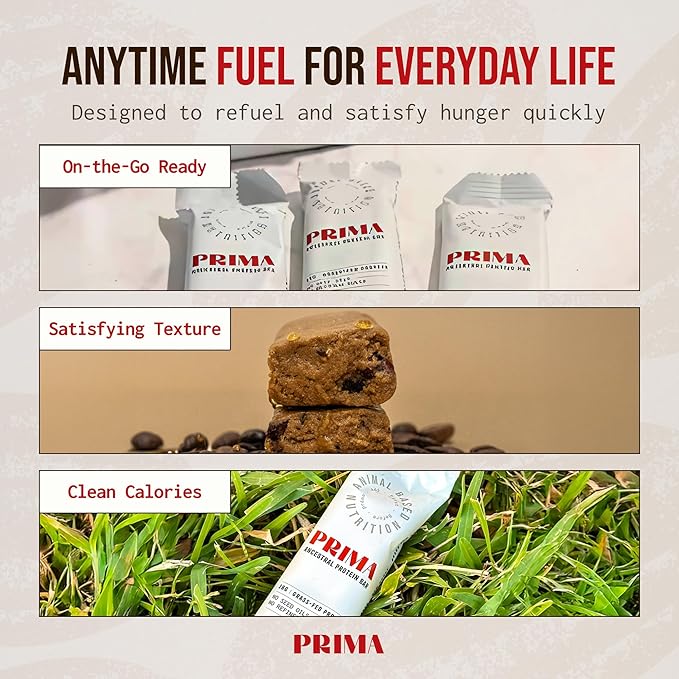 PRIMA ANCESTRAL PROTEIN BAR Grass Fed Protein Bars, 7 Pack – Animal-Based Protein Bar with Beef Tallow, Raw Honey, Seed Oil Free, Low Carb, Gluten-Free – Healthy, Energy Snacks for Clean Lifestyle (7 Pack, Salted Caramel)