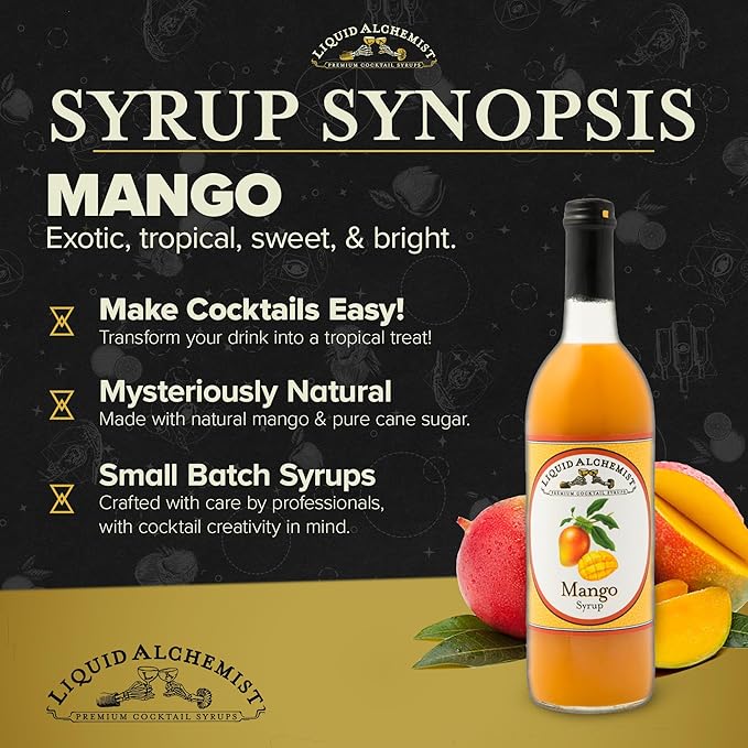 Liquid Alchemist Mango Syrup for Drinks - Real Ingredients Make our Mango Puree for Cocktails the Perfect Margarita Mix - Our Tropical Cocktail Syrup are Small Batch, Non-GMO & Vegan (25 oz)