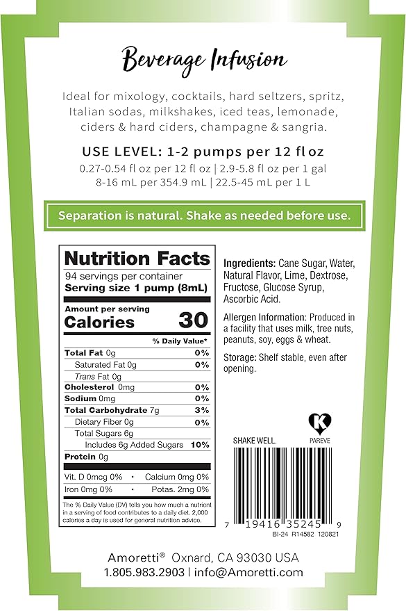 Amoretti - Mojito Libre Beverage Infusion - Drink Mix & Water Enhancer with Pump for Flavoring Cocktails, Waters, Teas, and other Beverages, Preservative Free