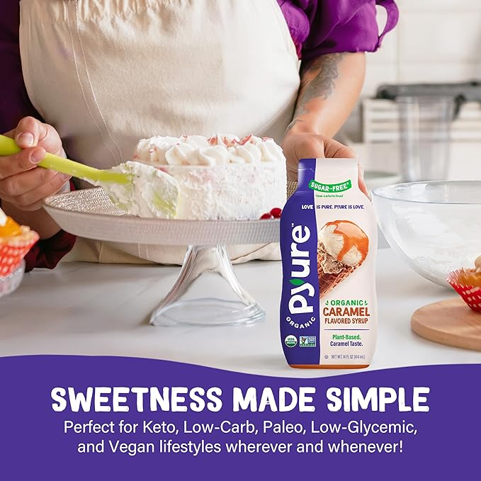 Pyure Organic Caramel Dessert Syrup | Sugar-Free Caramel Topping for Keto Ice Cream, Pancakes, Low Carb Sweets | 1g Net Carb, Gluten-Free, Vegan, Non-GMO, Plant-Based, Diabetic Friendly | 14 oz