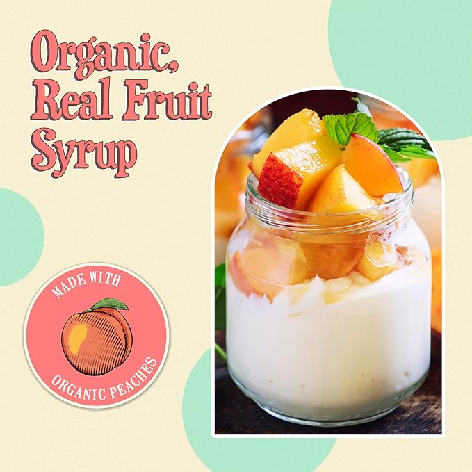 Wäbry Organic Peach Syrup No Added Sugar – 13.8oz (390g), Sweetened with Stevia & Erythritol, Natural Fruit Syrups for Drinks, Pancakes, Shaved Ice & Ice cream, Vegan Non-GMO, Dye-Free Snow Cone Syrup