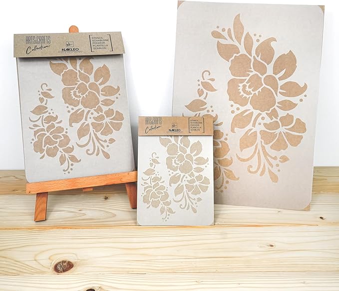 NAKLEO Painting Stencil for Crafts A5 5.9” x 8.3”, Flowers Frame Floral Pattern, Reusable Plastic DIY & Scrapbooking Drawing Template, Decoupage Art Home Decor, Wall Wood Fabric Furniture