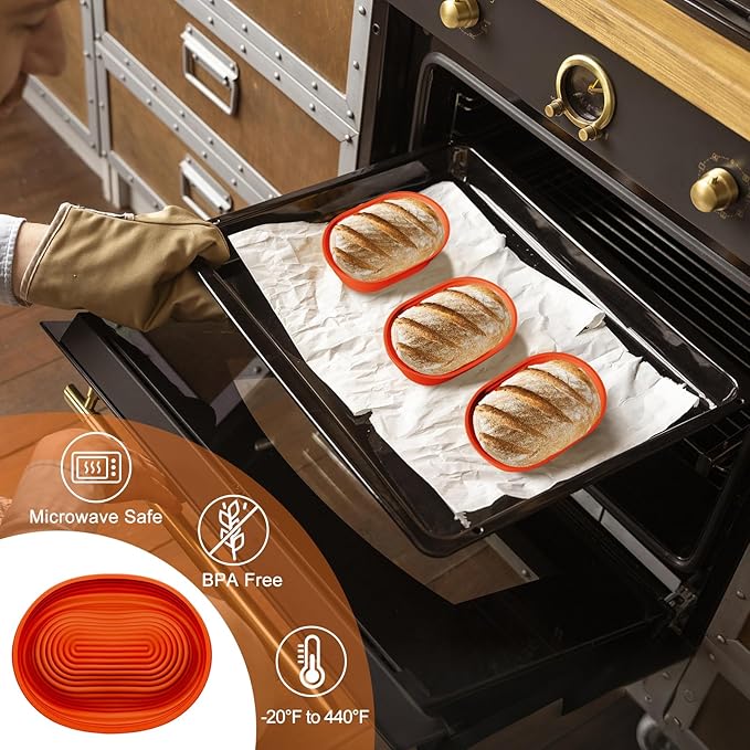 Silicone Banneton, Sourdough Bread Baskets (Set of 5, 6.5 Inch), Mini Oval Proofing Bowls, Bread Making Baking Supplies, Banneton proofing basket for Sourdough Baking