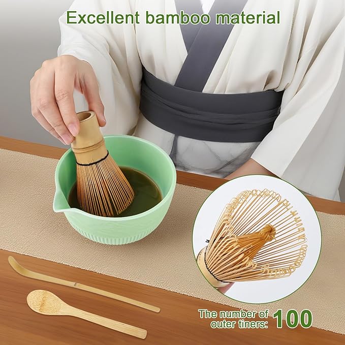 PHILORN Matcha Whisk Set 9Pcs Ceramic Matcha Kit Matcha Bowl with Spout, Whisk, Holder, Bamboo Scoop, Scoop Rest, Sifter and Tea Towe for Matcha Lover and Tea Ceremony (Cyan)