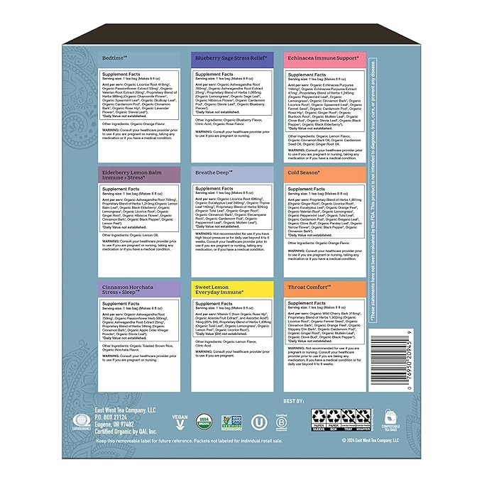 Organic Sampler Gift Box-5 Tea Bags per Flavor (45 Tea Bags)-Delicious Wellness Immunity Teas-9 Herbal Teas-Caffeine-Free Tea Variety Pack-Tea Gift Set