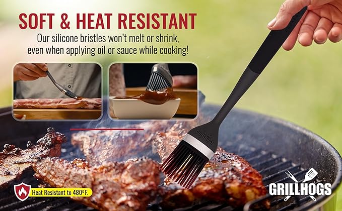 Silicone Sauce Basting Brush, Premium Soft Touch Handles, Pastry and Oil Brush & Barbecue Grilling, Dishwasher Safe & Heat Resistant, Set of 2 (7.5" & 12")