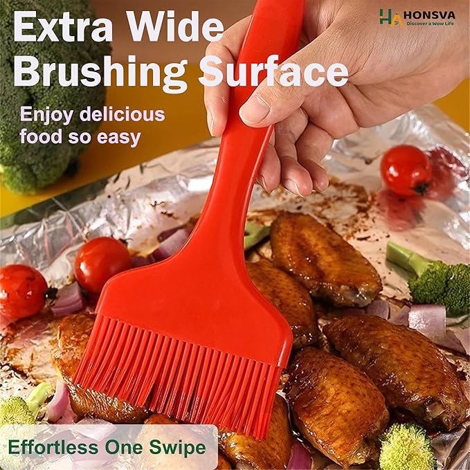 Large Silicone Sauce Brush for Basting, Heat Resistant, W/3.5" L/8.5", One-Piece Design Kitchen Utensil for Baking, Grilling, Spreading Butter, BBQ Sauce, Marinade, Dishwasher Safe, 1 Pcs, Red