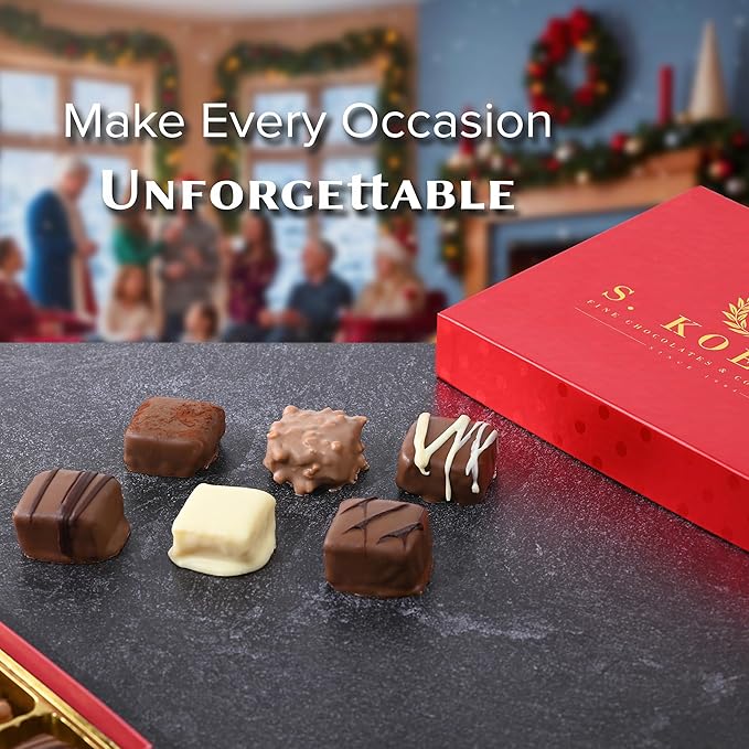 Luxury Milk Chocolate Truffles Gift Box – 12 Piece Assorted Belgian-Style Holiday Chocolates – Gourmet Candy for Christmas Gifts, Stocking Stuffers, Birthdays, Anniversaries & Dessert Platters
