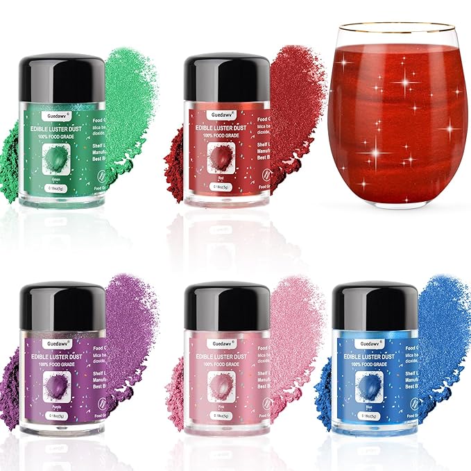 5 Colors Edible Glitter Set, Edible Glitter for Drinks, Luster Dust Shimmer Powder for Cakes, Cocktails, Beverages, Strawberries, Cookies, Candies, Fondant, Easter Eggs(5g/Bottle)