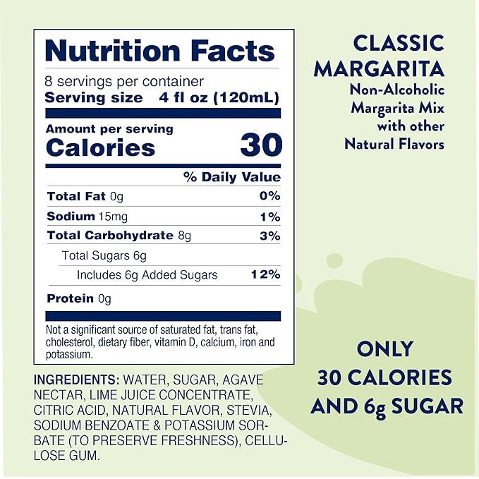 Jordan's Skinny Syrups Sugar Free Syrup, Naturally Sweetened Original Margarita Mix, 32 oz, Low Calorie Flavoring, Protein Shake, Cocktail & More, Gluten Free, Keto Friendly