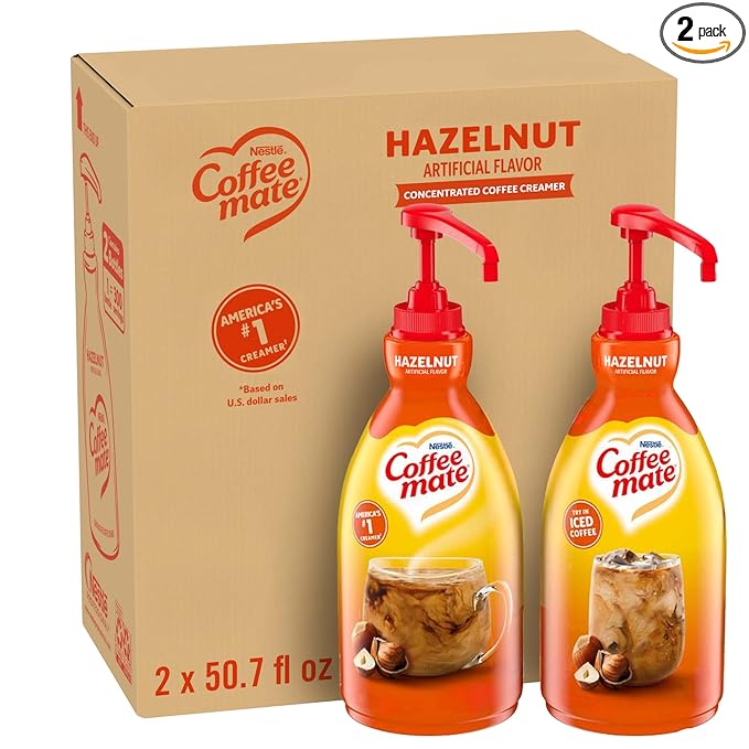Nestle Coffee mate Coffee Creamer, Hazelnut, Concentrated Liquid Pump Bottle, Non Dairy, No Refrigeration, 50.7 fl oz (Pack of 2)