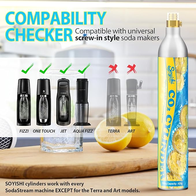 60L Threaded CO2 Cartridges Cylinder 14.5oz CO2 Canister Sparkling Water Carbonates Compatible with Soda Maker Set of 3