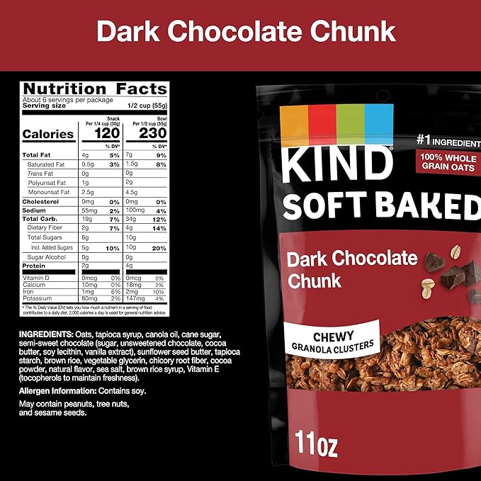 KIND Soft Baked Granola, Dark Chocolate Chunk, 11 oz bag (Pack of 2)