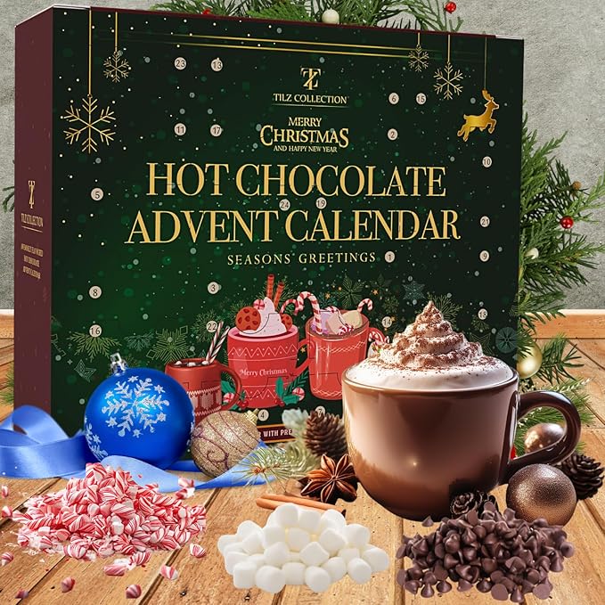 Hot Chocolate Advent Calendar 2025 - Gourmet Luxury 24 Hot Chocolate Selection Variety Flavours - Food Advent Calendars Gifts Set For Men Women Children