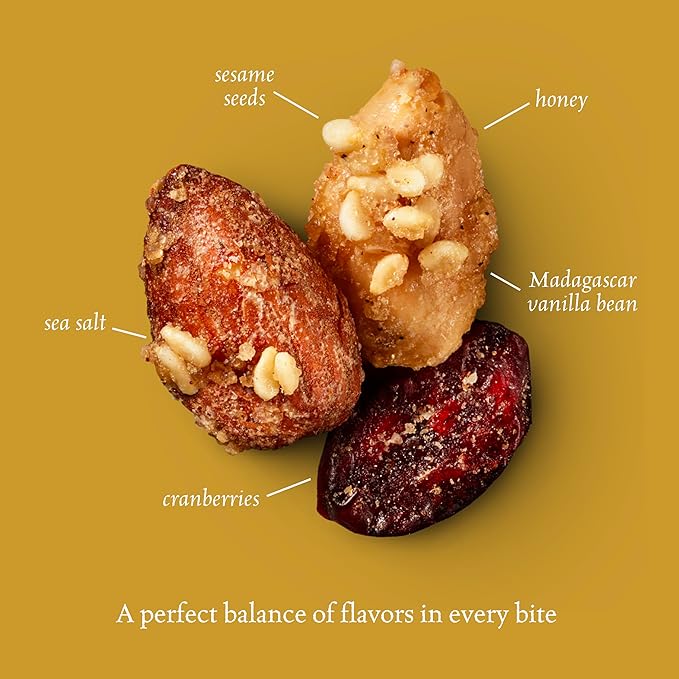 Sahale Snacks Honey Almonds Glazed Mix, 1.5 oz Grab & Go Bags (18 Packs) - Dry-Roasted Deluxe Mixed Nuts with Tart Cranberries & Madagascar Vanilla - Non-GMO, Kosher, & Certified Gluten-Free Snacks