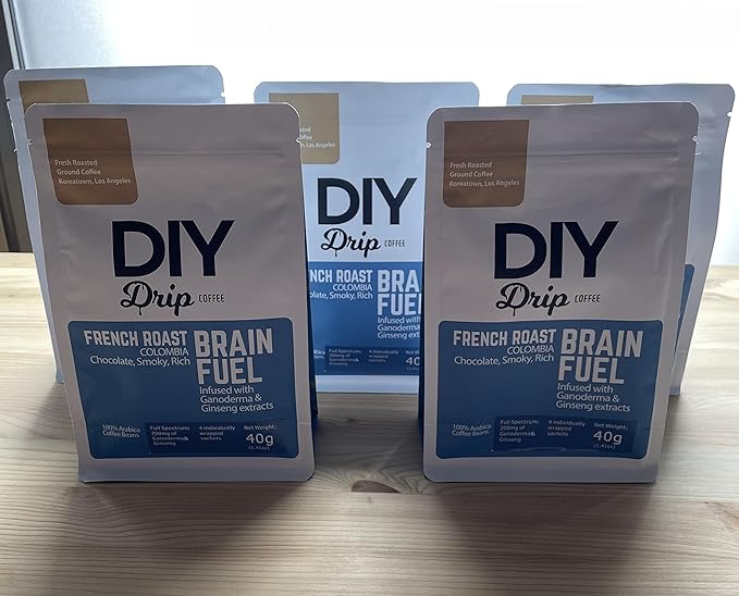 DIY Drip Coffee Brain Fuel, French Roast Colombia, Single Serve - 5 PACKS x 4, 200gram, $1.50 per serving. BUY 2 QTY OR MORE GET $5 REBATE. NO ACTION REQUIRED