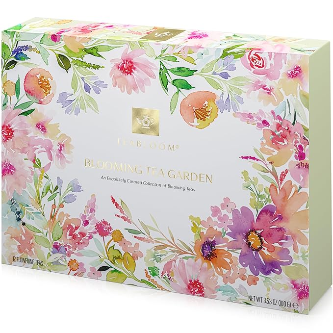 Teabloom Flowering Tea Chest - Curated Collection of 12 Gourmet Flowering Teas - Packaged in Beautiful Gift-Ready Tea Box