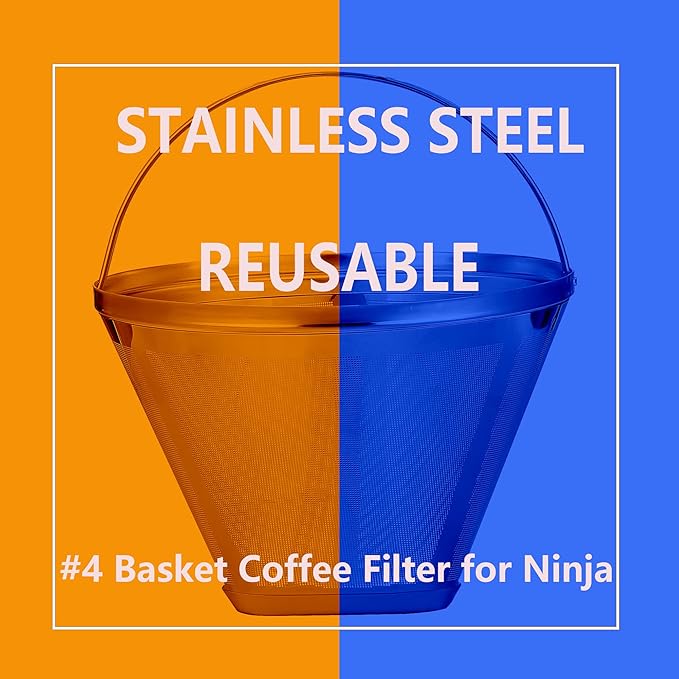 Reusable #4 Cone Coffee Filters for Ninja Dual Brew Pro Coffee Makers,Compatible with Ninja CFP301 CFP201,8-12 Cup Stainless Steel Basket (1*Stainless Steel)