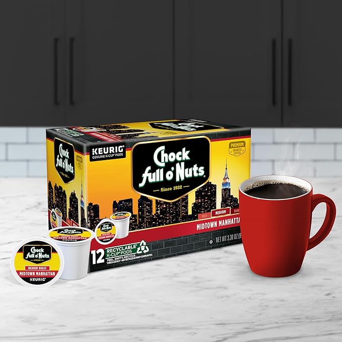 Chock Full o'Nuts Midtown Manhattan Coffee, Compatible with Keurig K-Cup Pods, 12 CT (Pack of 6)