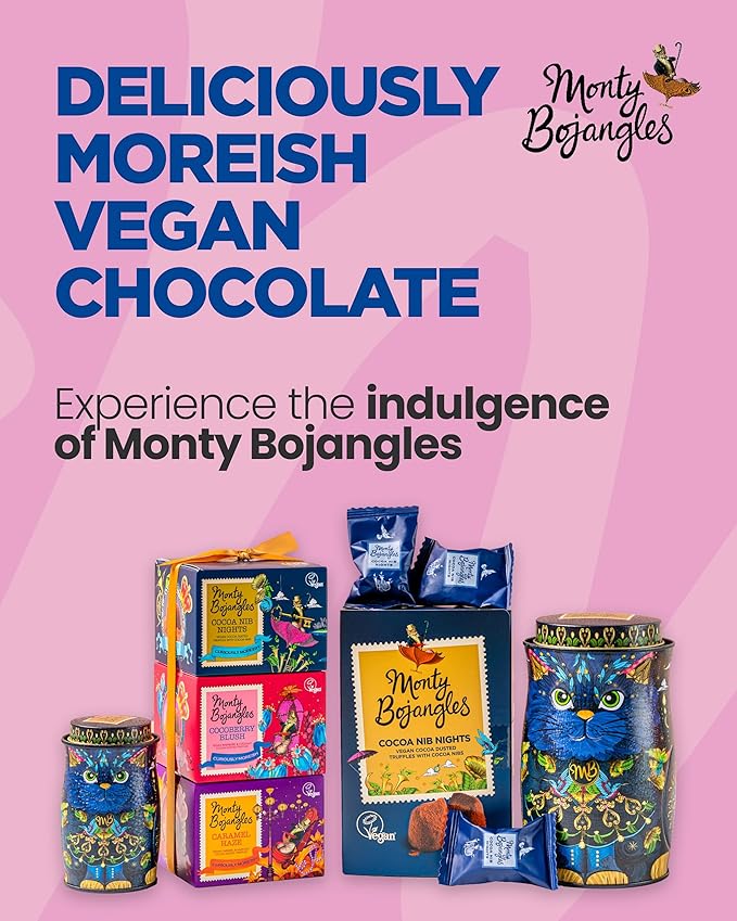 Monty Bojangles Vegan Cocoa Dusted Chocolate Truffles Gift Tower (3x3.5oz) - 3 Different Flavors Luxury Chocolatey Truffles Gift Set, Award Winning Truffle, Vegan Chocolate Box With Bespoke Design