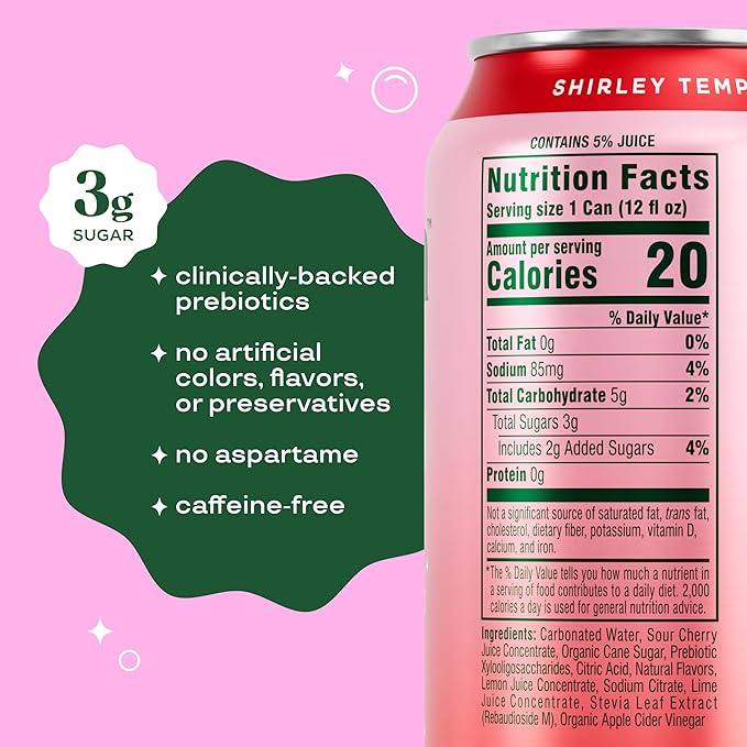 Bloom Pop Prebiotic Soda 12 Pack, Shirley Temple Flavor, 12oz Cans | Prebiotic Soda for Gut Health, Low Calorie Soda, No Caffeine, Healthy Soft Drink Alternative